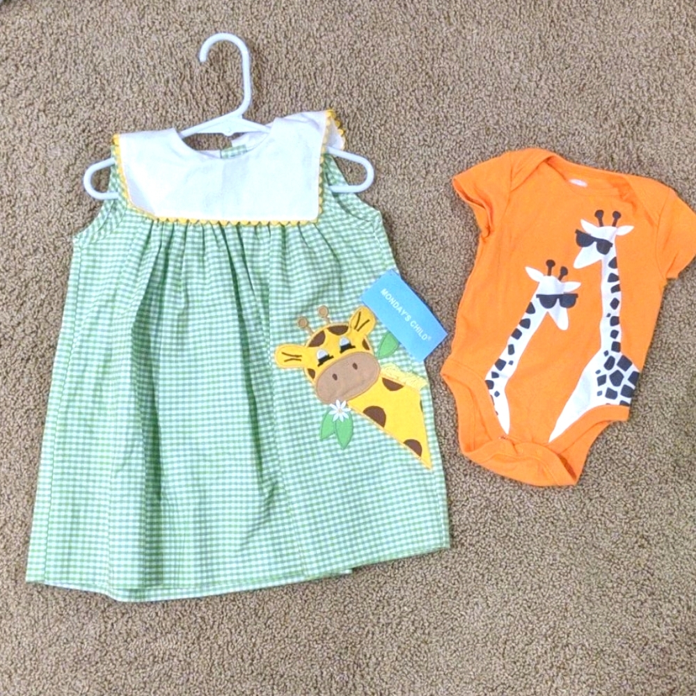 Boutique giraffe dress 18m and giraffe onesie 3-6m